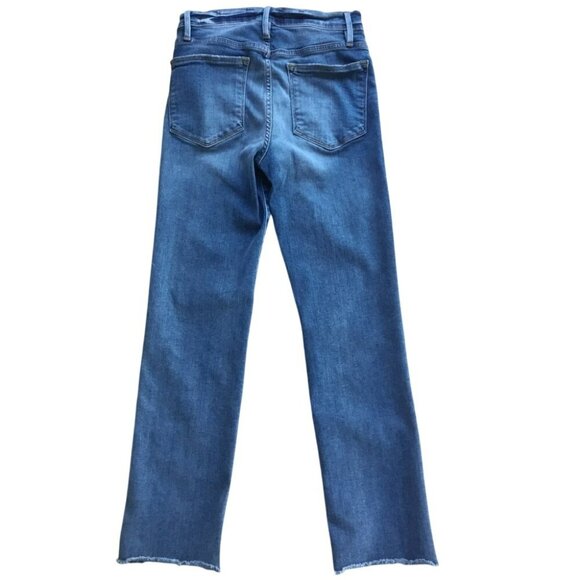 Frame Denim Le High Straight Jeans Size 26 Medium Wash Distressed Raw Hem Made I - Picture 4 of 7